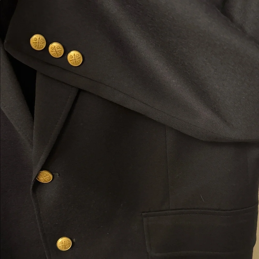 Savile row Elegant Navy Blazer with Gold Accents 💯wool Made in Poland
